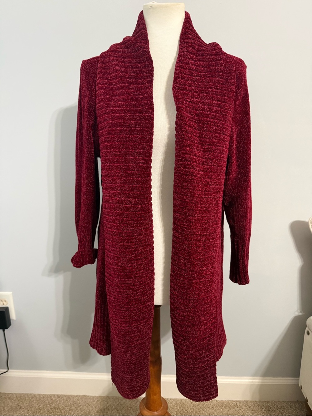 Cozy Open-Front Cardigan Sweater - Burgundy